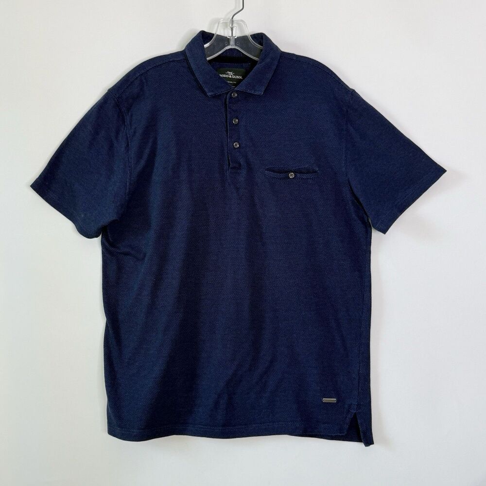 Rodd & Gunn Orig Fit Knit Textured Polo Short Sleeve Men's Large Dark Blue Black